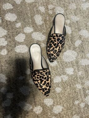 Cole Haan Leopard Print Pointed-Toe Mules in Tan and Black